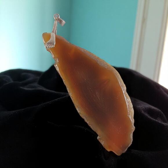 Carnelian Agate Pendant Sterling Silver 2.5" Slice Polished Natural Stone - Picture 1 of 10